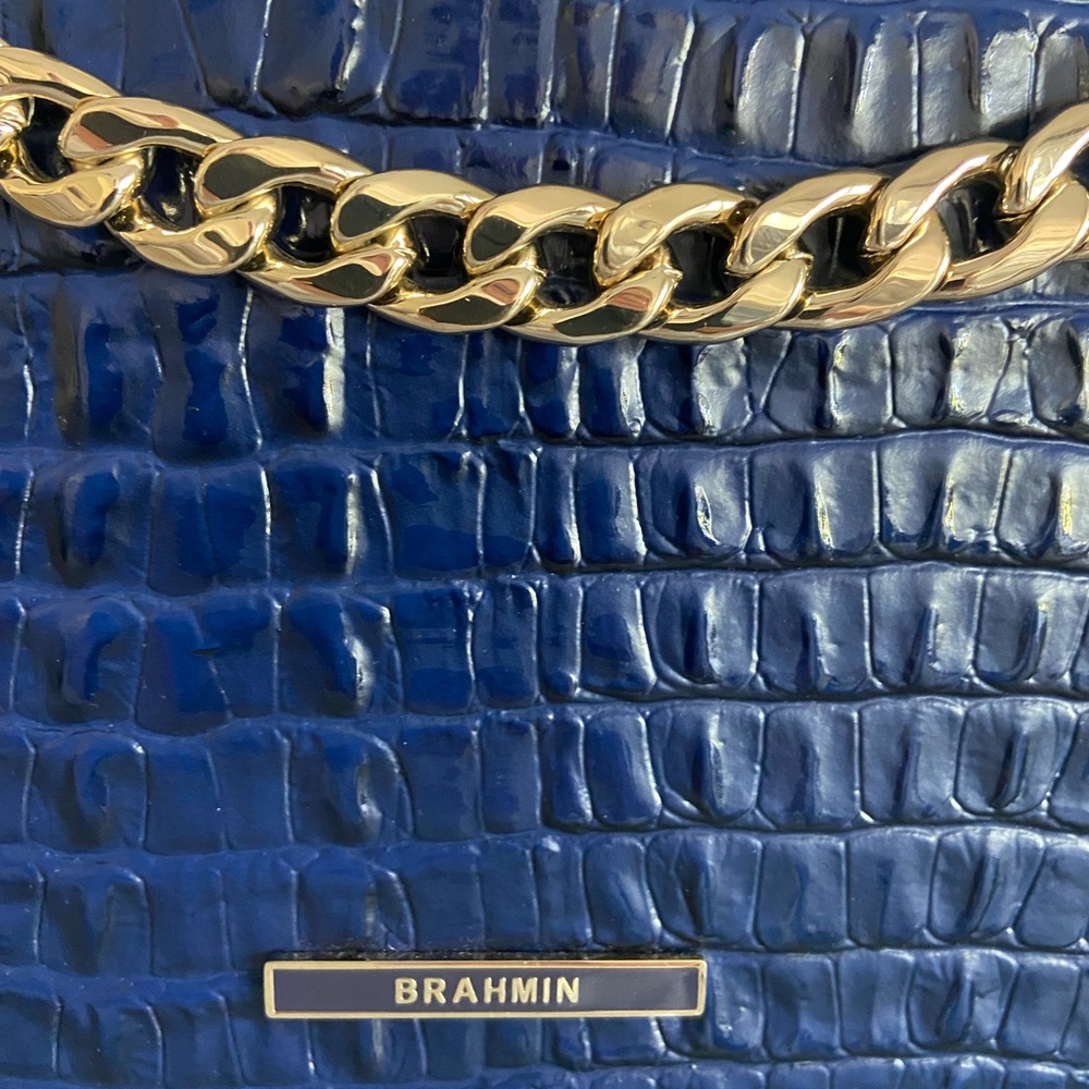 🔥RARE🔥Brahmin Ink Leontyne Mod Shayna Crossbody With Chain Navy Blue - Picture 4 of 9